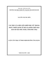 Vai trò của hội liên hiệp phụ nữ trong phát triển kinh tế hộ gia đình trên địa bàn huyện phù ninh, tỉnh phú thọ​ 