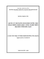 Quản lý chi ngân sách nhà nước cho hoạt động khoa học công nghệ trên địa bàn tỉnh bắc kạn 