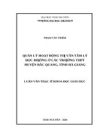 Quản lý hoạt động tư vấn tâm lý học đường ở các trường THPT huyện bắc quang, tỉnh hà giang 