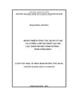 Hoàn thiện công tác quản lý nợ và cưỡng chế nợ thuế tại chi cục thuế huyện vĩnh tường tỉnh vĩnh phúc 
