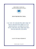 Luận văn Thạc sĩ Kinh tế: Các yếu tố ảnh hưởng đến việc sử dụng thanh toán điện tử của khách hàng tại một số NHTM trên địa bàn thành phố Hồ Chí Minh