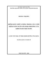 Luận văn thạc sĩ kiểm soát chất lượng trong các cuộc kiểm toán ngân sách địa phương của kiểm toán nhà nước 