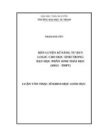 Luận văn thạc sĩ rèn luyện kĩ năng tư duy logic cho học sinh trong dạy học phần sinh thái học (SH 12   THPT) 