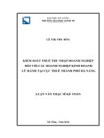 Kiểm soát thuế thu nhập doanh nghiệp đối với các doanh nghiệp kinh doanh lữ hành tại cục thuế thành phố đà nẵng 