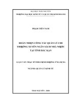 Luận văn thạc sĩ hoàn thiện công tác quản lý chi thường xuyên ngân sách nhà nước tại tỉnh bắc kạn 