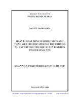 Luận văn thạc sĩ quản lí hoạt động giáo dục ngôn ngữ tiếng việt cho học sinh dân tộc thiểu số tại các trường tiểu học huyện định hóa, tỉnh thái nguyên​ 