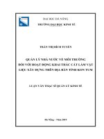 Quản lý nhà nước về môi trường đối với hoạt động khai thác cát làm vật liệu xây dựng trên địa bàn tỉnh kon tum 