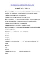 Đề thi tiếng Anh lớp 12 học kì 2 có đáp án năm 2021