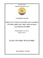 Tóm tắt Luận văn Thạc sĩ Luật Kinh tế: Pháp luật về đào tạo nghề cho lao động nữ nông thôn qua thực tiễn áp dụng tại Tỉnh Quảng Bình
