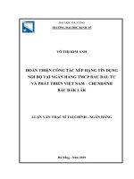 Hoàn thiện công tác xếp hạng tín dụng nội bộ tại ngân hàng TMCP đầu tư và phát triển việt nam chi nhánh bắc đăk lăk 