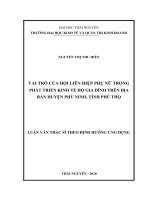 Luận văn thạc sĩ vai trò của hội liên hiệp phụ nữ trong phát triển kinh tế hộ gia đình trên địa bàn huyện phù ninh, tỉnh phú thọ​ 