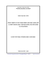 Luận văn thạc sĩ phát triển tư duy phản biện cho học sinh lớp 12 THPT trong học tập đạo hàm, nguyên hàm và tích phân 
