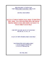 QUẢN lý HOẠT ĐỘNG dạy học ở TRƯỜNG TIỂU học tại THÀNH PHỐ hồ CHÍ MINH TRONG bối CẢNH đổi mới căn bản và TOÀN DIỆN GIÁO dục 