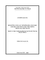 Tóm tắt Luận án Tiến sĩ Khoa học giáo dục: Bồi dưỡng năng lực mô hình hóa toán học cho học sinh Trung học phổ thông trong dạy học Đại số