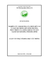 Nghiên cứu ảnh hưởng của phân hữu cơ và mật độ trồng đến sinh trưởng phát triển của giống khoai tây kt1 tại huyện kim bôi tỉnh hòa bình 