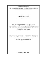 (Luận văn thạc sĩ) hoàn thiện công tác quản lý chi thường xuyên ngân sách nhà nước tại tỉnh bắc kạn 
