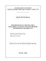 Tóm tắt Luận án Tiến sĩ Chính trị học: Đổi mới nội dung, phương thức hoạt động của Đoàn Thanh niên cộng sản Hồ Chí Minh thành phố Hà Nội hiện nay