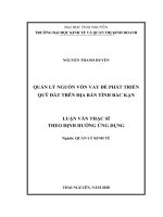 Quản lý nguồn vốn vay để phát triển quỹ đất trên địa bàn tỉnh bắc kạn 