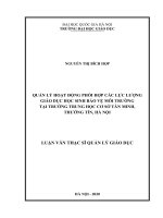 Quản lý hoạt động phối hợp các lực lượng giáo dục học sinh bảo vệ môi trường tại trường trung học cơ sở tân minh, thường tín, hà nội​ 