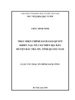 Thực hiện chính sách giải quyết khiếu nại, tố cáo trên địa bàn huyện bắc trà my, tỉnh quảng nam 