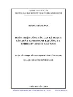 Hoàn thiện công tác lập kế hoạch sản xuất kinh doanh tại công ty trách nhiệm hữu hạn apatit việt nam 