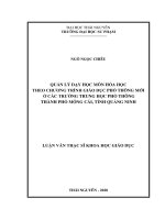 Quản lý dạy học môn hóa học theo chương trình giáo dục phổ thông mới ở các trường trung học phổ thông thành phố móng cái, tỉnh quảng ninh​ 