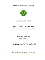 Tóm tắt Luận án Tiến sĩ: Quản lý nước sạch nông thôn trên địa bàn thành phố Hải Phòng