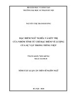 Tóm tắt Luận án Tiến sĩ Ngôn ngữ học: Đặc điểm ngữ nghĩa và kết trị của nhóm tính từ chỉ đặc điểm về lượng của sự vật trong tiếng Việt