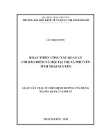 Hoàn thiện công tác quản lý chi bảo hiểm xã hội tại thị xã phổ yên tỉnh thái nguyên 