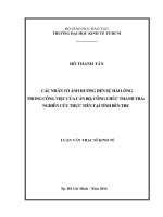 Luận văn quản lý công các nhân tố ảnh hưởng đến sự hài lòng trong công việc của cán bộ, công chức thanh tra   nghiên cứu thực tiễn tại tỉnh bến tre​ 
