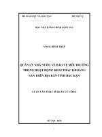 (Luận văn thạc sĩ) quản lý nhà nước về bảo vệ môi trường trong hoạt động khai thác khoáng sản trên địa bàn tỉnh bắc kạn 
