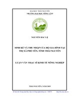 Sinh kế và thu nhập của hộ gia đình tại thị xã phổ yên tỉnh thái nguyên 