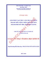 (Luận văn thạc sĩ) giải pháp tạo việc làm cho lao động thanh niên nông thôn trên địa bàn thành phố mỹ tho, tỉnh tiền giang 