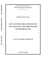 (Luận văn thạc sĩ) quản lý hoạt động kinh doanh vận chuyển du lịch trên địa bàn thành phố hà nội 
