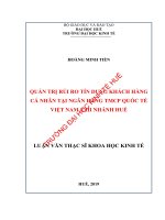(Luận văn thạc sĩ) QUẢN TRỊ rủi RO tín DỤNG KHÁCH HÀNG cá NHÂN tại NGÂN HÀNG TMCP QUỐC tế VIỆT NAM, CHI NHÁNH HUẾ 