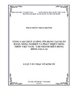 (Luận văn thạc sĩ) nâng cao chất lượng tín dụng tại ngân hàng nông nghiệp và phát triển nông thôn việt nam   chi nhánh diên hồng đông gia lai 