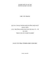 luận văn Quản lý hoạt động bồi dưỡng đội ngũ giáo viên các trường mầm non huyện Ba Vì, thành phố Hà Nội theo chuẩn nghề nghiệp