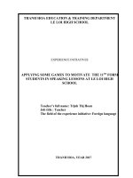 (Sáng kiến kinh nghiệm) APPLYNG SOME GAMES TO MOTIVATE THE 11TH FORM STUDENTS IN SPEAKING LESSONS AT LE LOI HIGH SCHOOL 