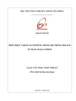 Luận văn Thạc sĩ Kỹ thuật: Phát hiện ý định người dùng trong hệ thống hỏi đáp sử dụng mạng nơron