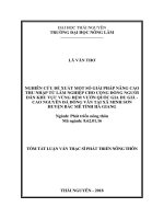 Nghiên cứu đề xuất một số giải pháp nâng cao thu nhập từ lâm nghiệp cho cộng đồng người dân khu vực vùng đệm vườn quốc gia du già cao nguyên đá đồng văn tại xã minh sơn huyện bắc mê tỉnh hà giang 