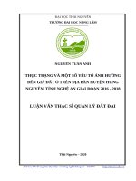 Thực trạng và một số yếu tố ảnh hưởng đến giá đất ở trên địa bàn huyện hưng nguyên, tỉnh nghệ an giai đoạn 2016 2018​ 