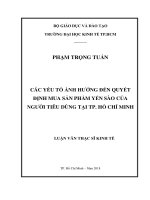 Luận văn thạc sĩ các yếu tố ảnh hưởng đến quyết định mua sản phẩm yến sào của người dùng tại tp  hồ chí minh 
