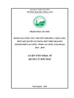 Đánh giá công tác chuyển nhượng, tặng, cho, thừa kế quyền sử dụng đất trên địa bàn thành phố lai châu, tỉnh lai châu giai đoạn 2014 2019​ 