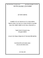 (Luận văn thạc sĩ) nghiên cứu sự tham gia của cộng đồng trong công tác quản lý, bảo vệ rừng tại khu bảo tồn thiên nhiên xuân nha, tỉnh sơn la​ 