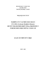 NGHIÊN CỨU VAI TRÒ CHẨN ĐOÁN SỚM CỦA IMA HUYẾT THANH PHỐI HỢP VỚI hs-TROPONIN T Ở BỆNH NHÂN HỘI CHỨNG VÀNH CẤP. LUẬN ÁN TIẾN SỸ