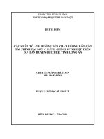 Các nhân tố ảnh hưởng đến chất lượng báo cáo tài chính tại đơn vị hành chính sự nghiệp trên địa bàn huyện đức huệ, tỉnh long an 