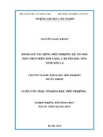 Đánh giá tác động môi trường dự án nhà máy thủy điện xím vàng 2, huyện bắc yên, tỉnh sơn la 