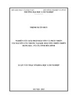 Luận văn thạc sĩ nghiên cứu giải pháp bảo tồn và phát triển tài nguyên cây thuốc tại khu bảo tồn thiên nhiên hang kia   pà cò, tỉnh hòa bình​ 
