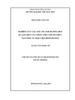 Nghiên cứu các yếu tố ảnh hưởng đến sự gắn kết của nhân viên với tổ chức tại công ty bảo việt bình dương 