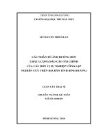 Các nhân tố ảnh hưởng đến chất lượng báo cáo tài chính của các đơn vị sự nghiệp công lập nghiên cứu trên địa bàn tỉnh bình dương 